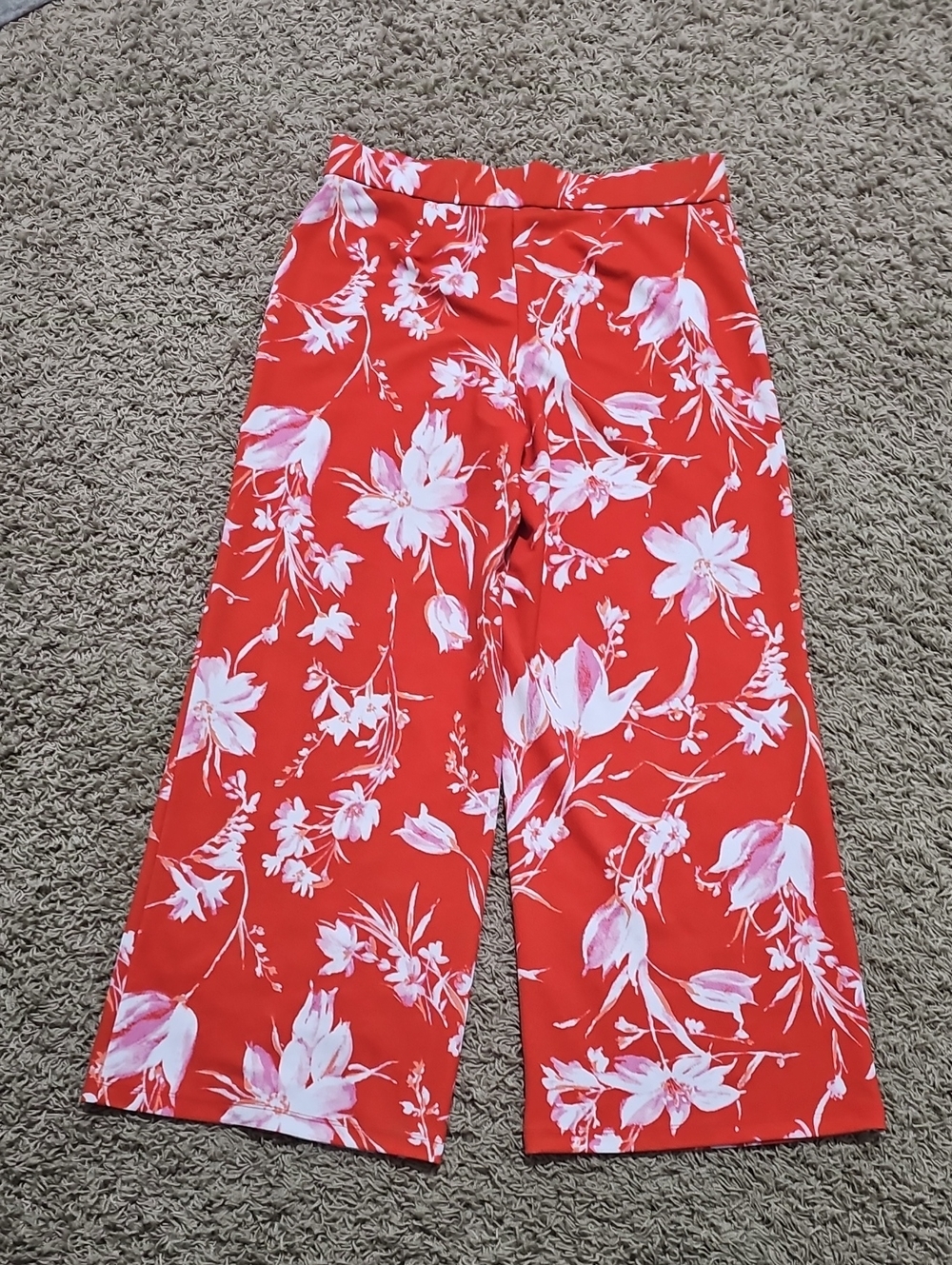 Isaac Mizrahi Live Pants Wide Leg Red Floral Pebble Knit Medium Petite - Picture 6 of 7